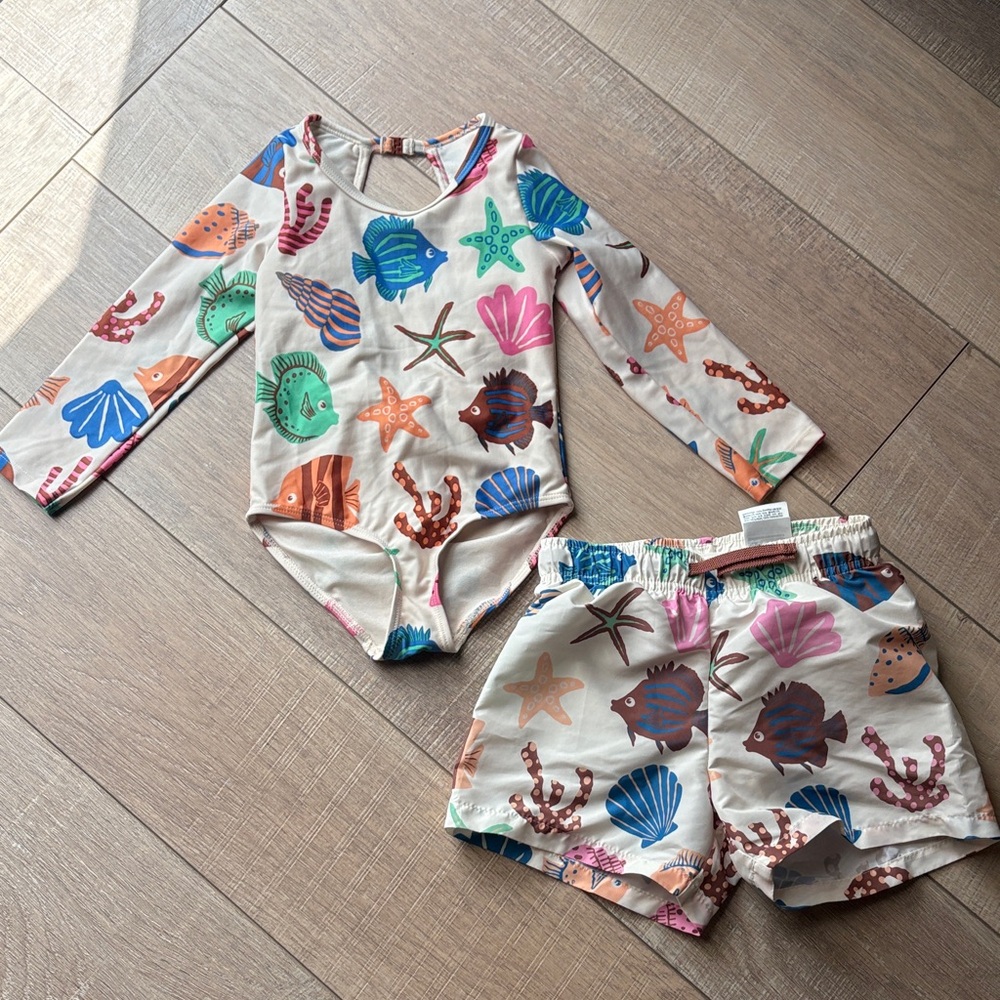 H&M Kids Swim Rashguard Set with Sea Life Design brand new